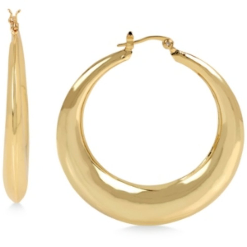 Hint of Gold Puffed Hoop Earrings in 14k Gold-Plated Metal - Gold
